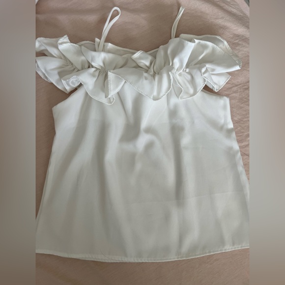 White Ruffle Drop-Shoulder Top - Picture 3 of 3